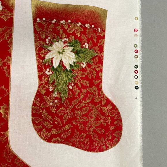 Vintage Cut and Sew Christmas Stockings Red Poinsettia Flower Gold Holly #K1 - Picture 11 of 11